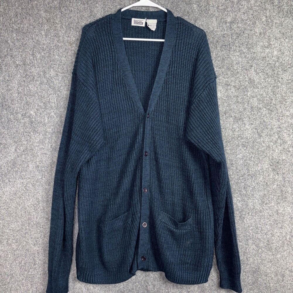 Basic Editions Sweater Womens Size XL Blue Cardigan Grandma Casual coastal
